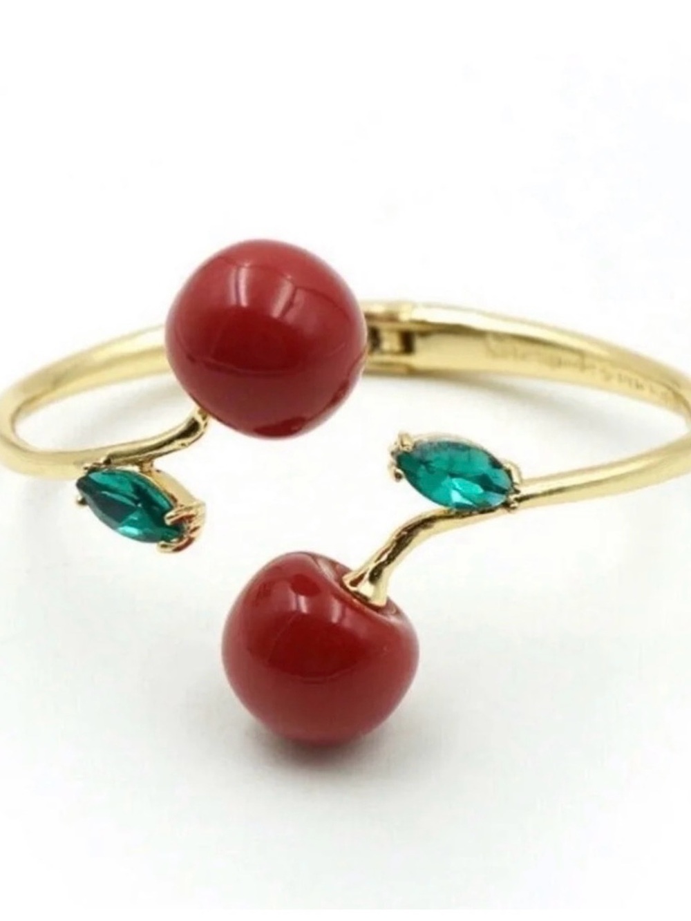 Kate Spade Ma Cherie Gold Cherry Bangle Bracelet with Red and green Accents - Picture 4 of 6